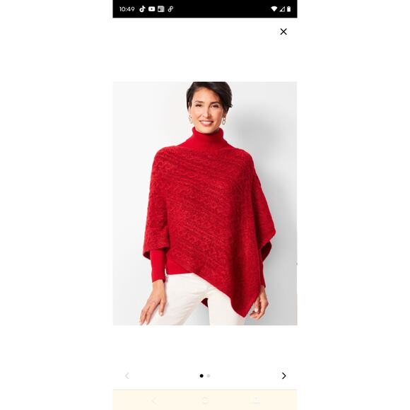 talbots Red Crochet Poncho Sweater OS Cable Knit Asymmetrical Boho Cotton - Picture 1 of 7